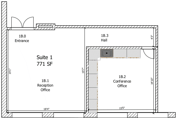 Office Floorplan for Suite 1 available for lease